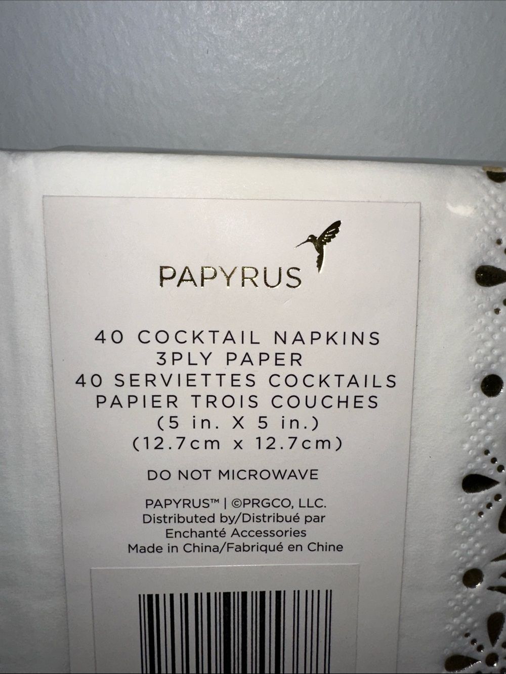 PAPYRUS White Gold Trim Matching Square Cocktail Lunch Napkins 40 pk x 2 - Picture 3 of 10